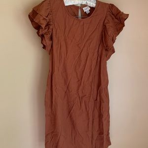 Ruffle Sleeve Rust Tank Linen Mini Dress